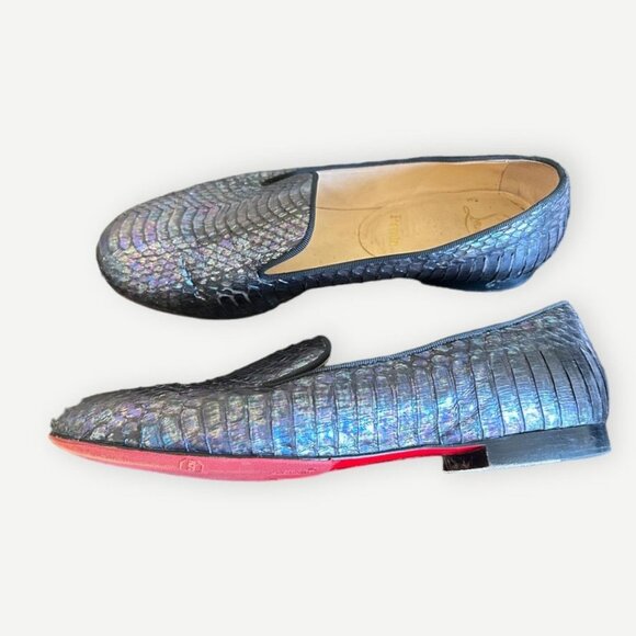 CHRISTIAN LOUBOUTIN Iridescent Python Loafers 36 6 Blue Flats Metallic - Picture 2 of 12